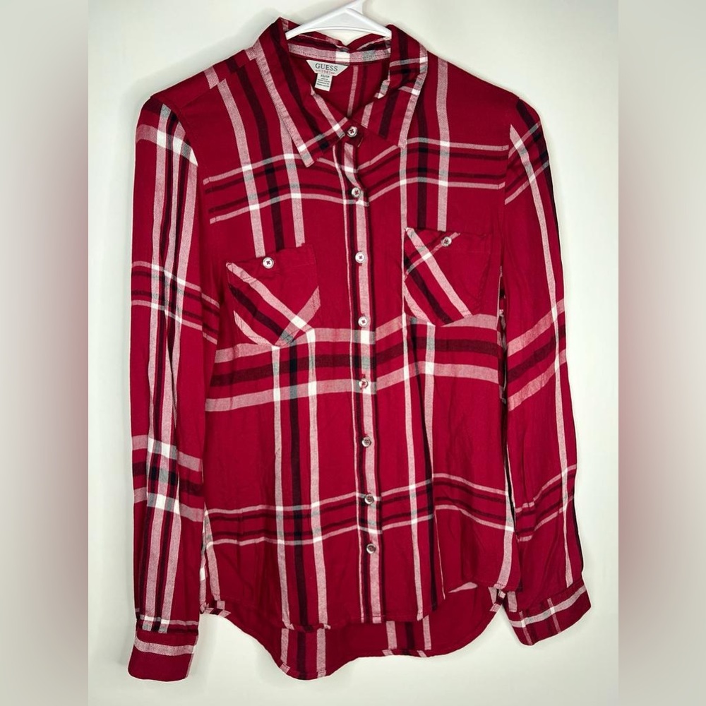 GUESS Plaid Button Up Long Sleeve Button Pockets at Chest Shirt‎ Viscose Size XS - Picture 8 of 13